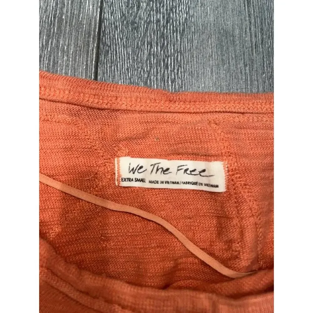 Free People 5 star tee Y2K patches preppy crew sweater brick Orange XS A004908 - Picture 6 of 11